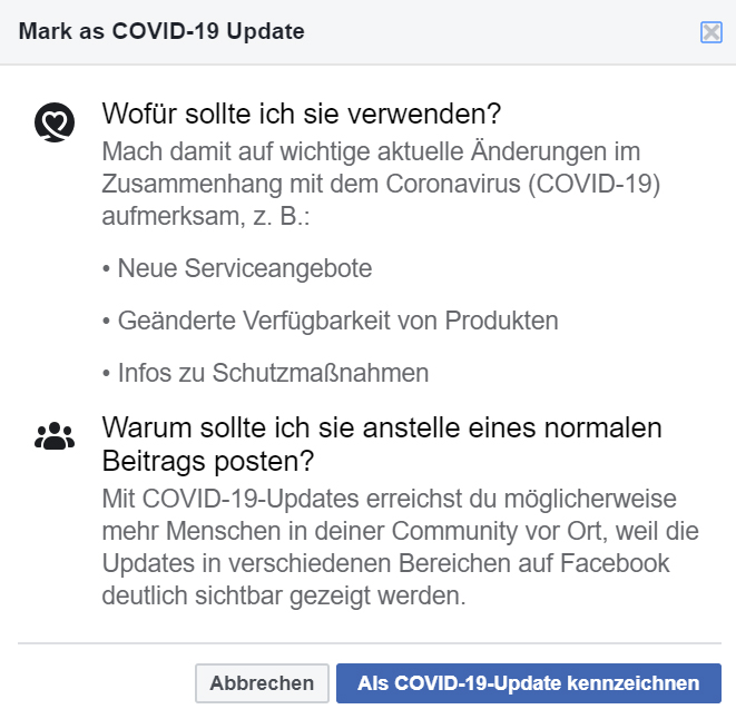 Facebook - Covid 19 Update