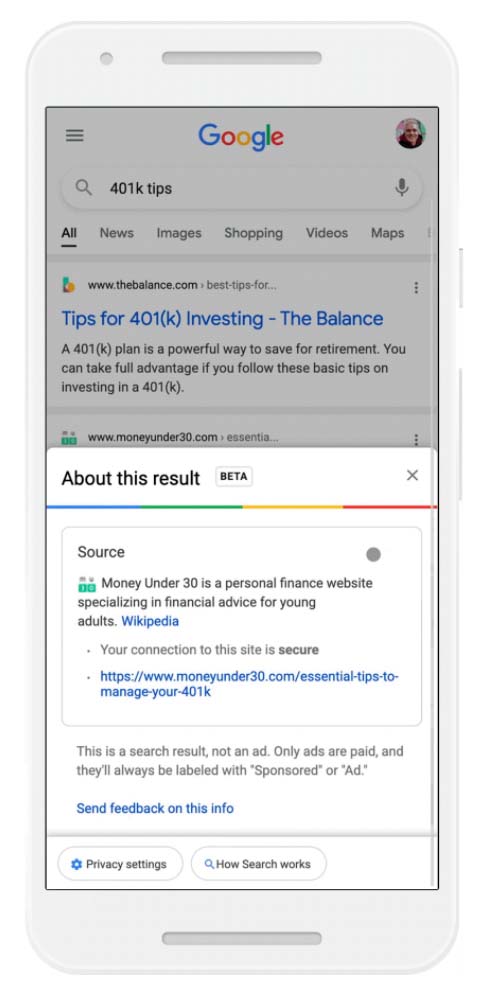 Google - About this result