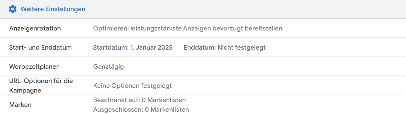 Weitere Einstellungen